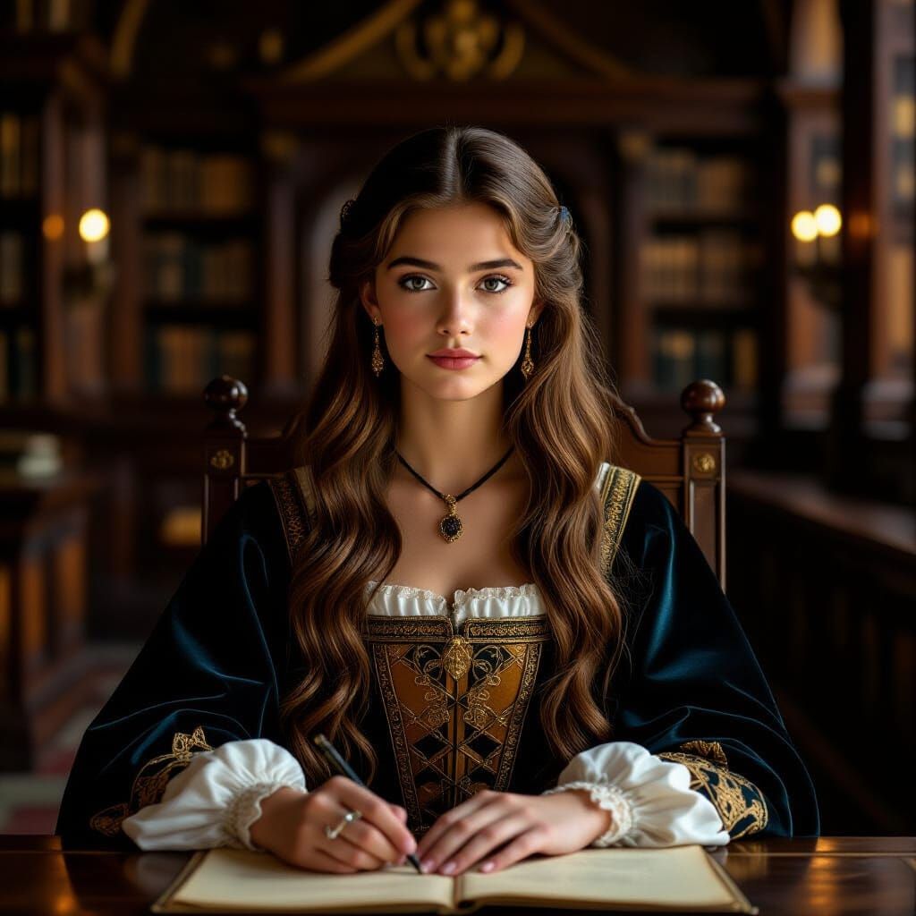 Renaissance Girl in Council Chamber, Da Vinci Style