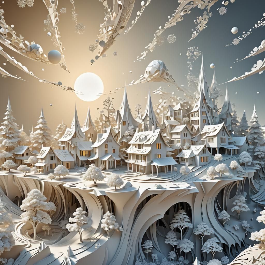 Fractal Planet Rising: Digital Origami Landscape
