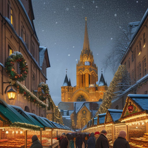 Vibrant Christmas Cathedral in Warm Oil Painting Style