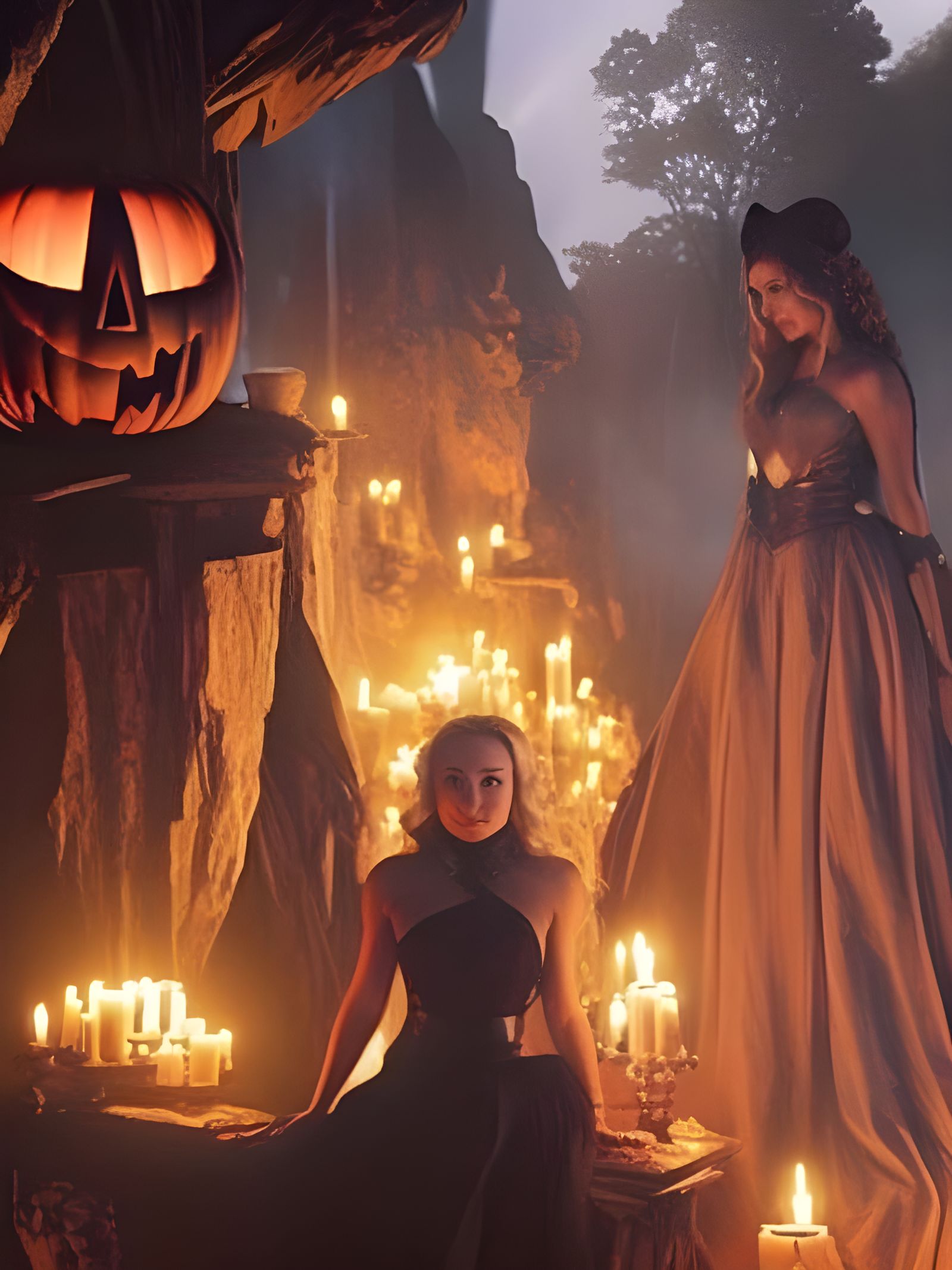 Sorceress with Jack O'Lantern: Gothic Fantasy Art