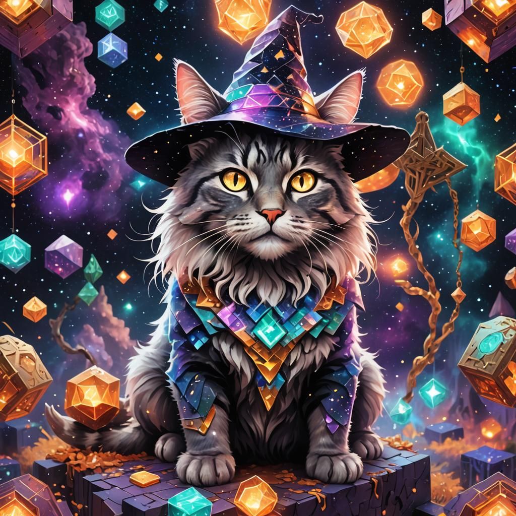 Minecraft Witch Cat in Astral Cosmic Illustration