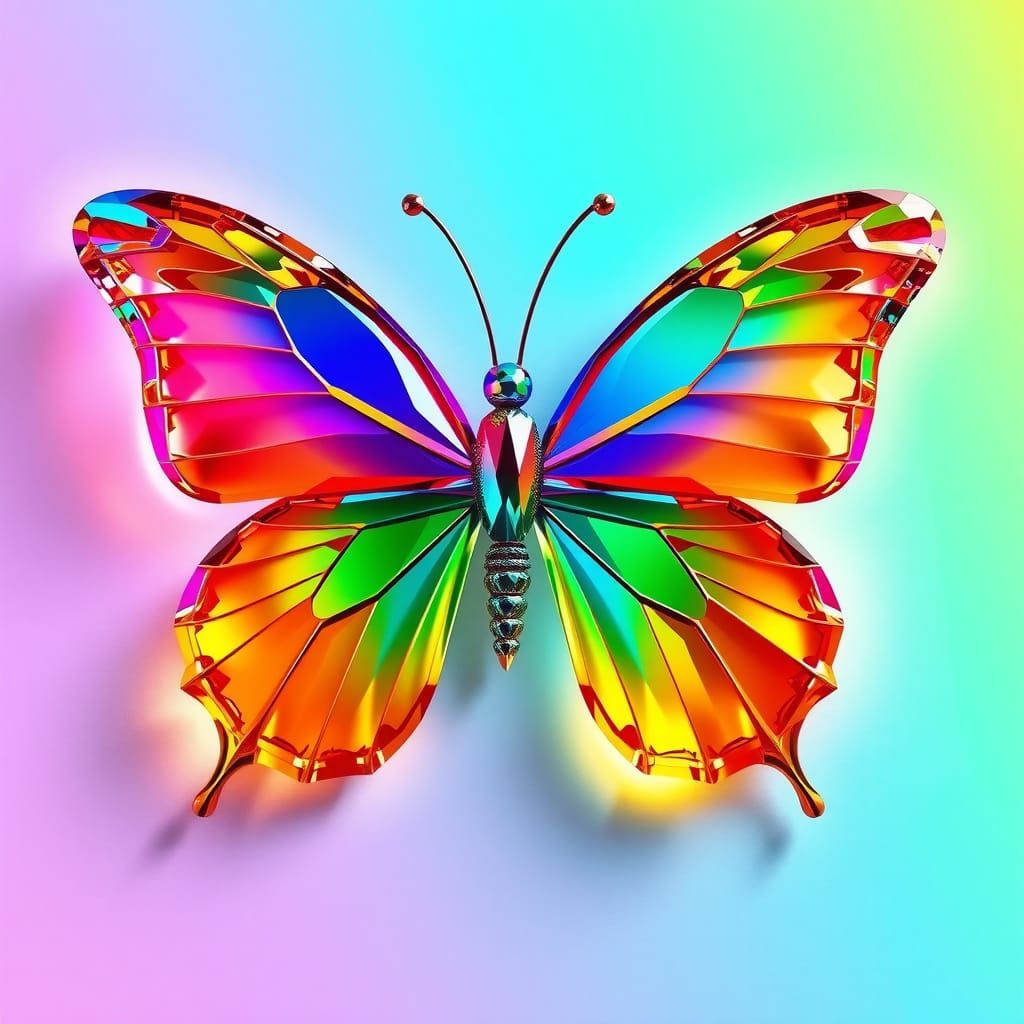 Vibrant Crystal Butterfly in Rainbow Hues