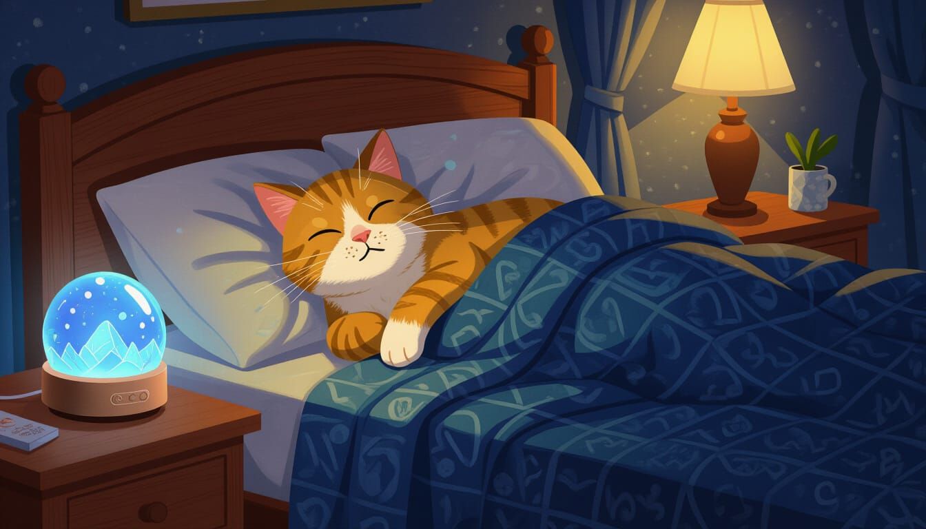 Anthropomorphic Cat Sleeping Peacefully with Dream Recorder