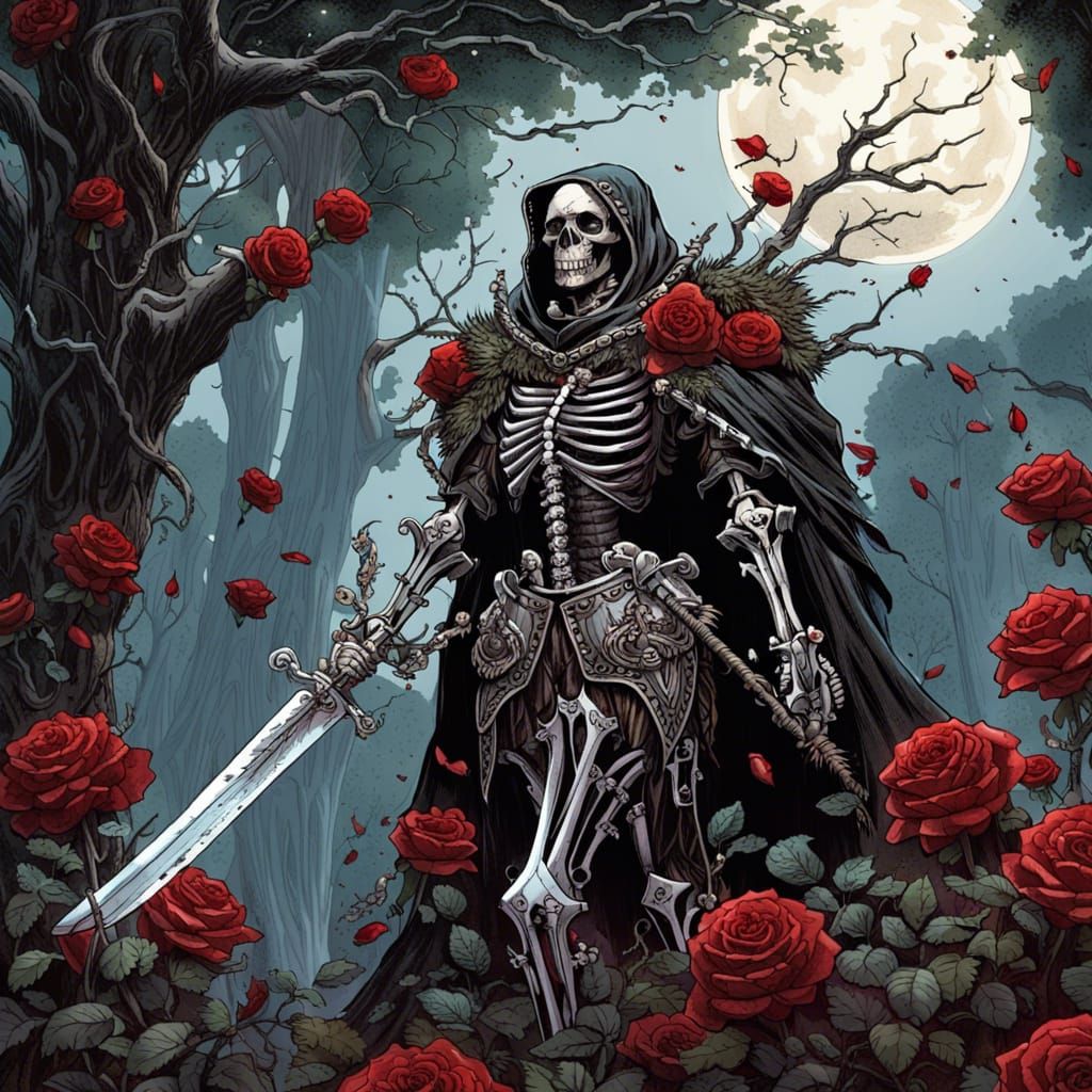 Gothic Skeleton Knight in Autumn Forest