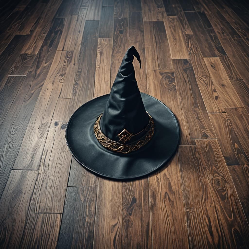 Pointy Wizard Hat on Floor: Hyperrealistic HDR Image