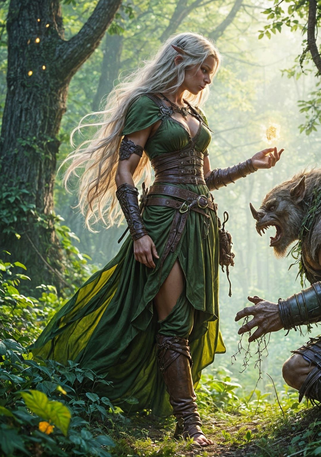 Woodelf Ranger's Forest Magic Restrains Orc Warrior