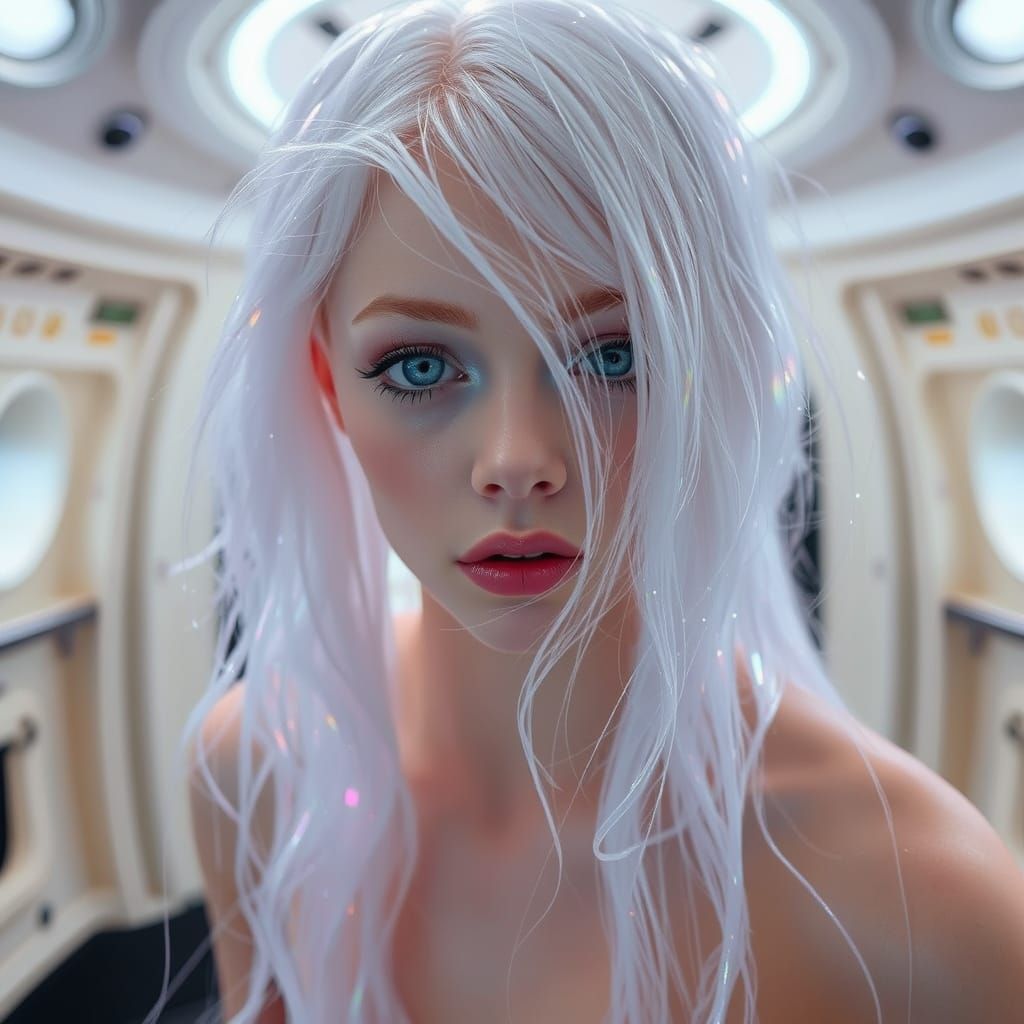 Alien Beauty with Crystal Hair on UFO Deck