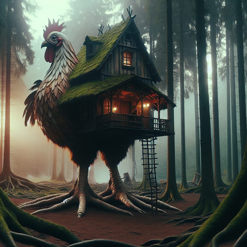 Chicken Leg House in Dark Forest: Horror Film Still