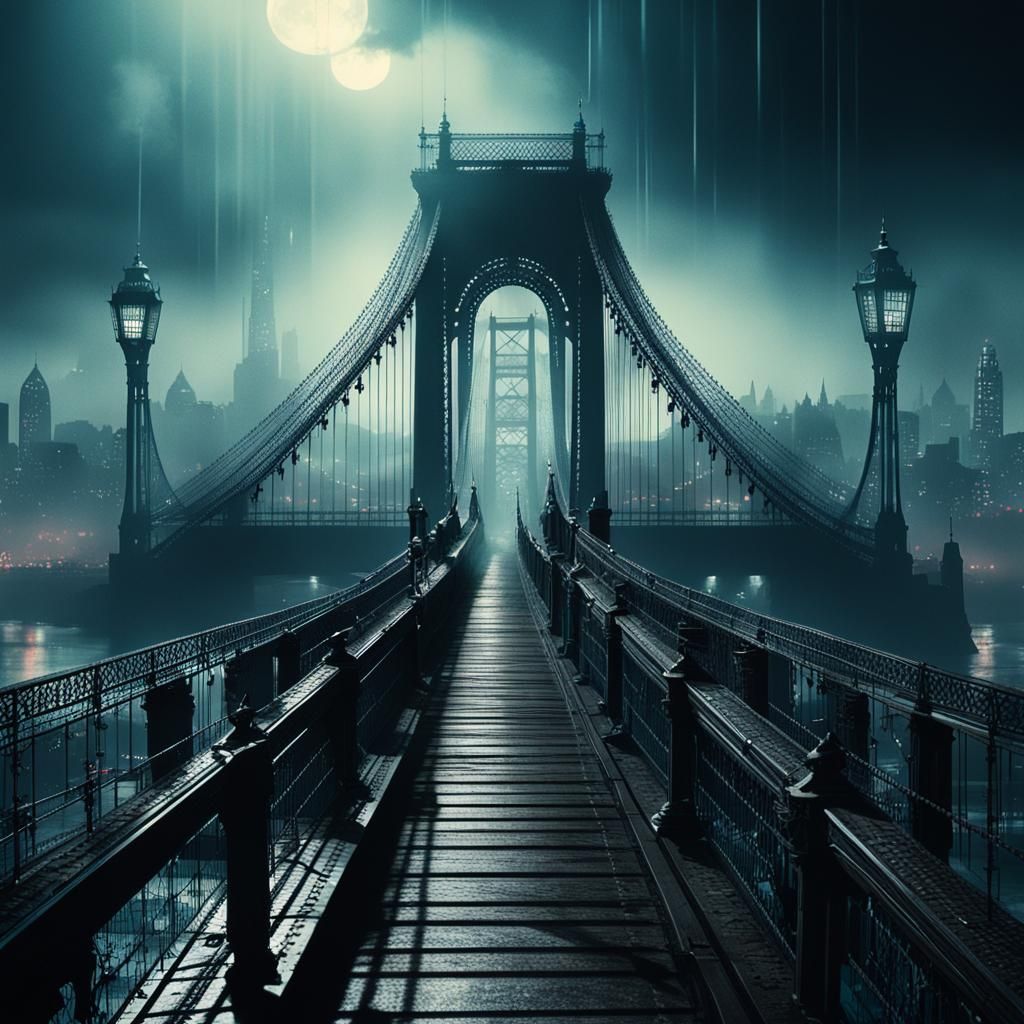 Victorian Bridge in Cyberpunk Bladerunner Style
