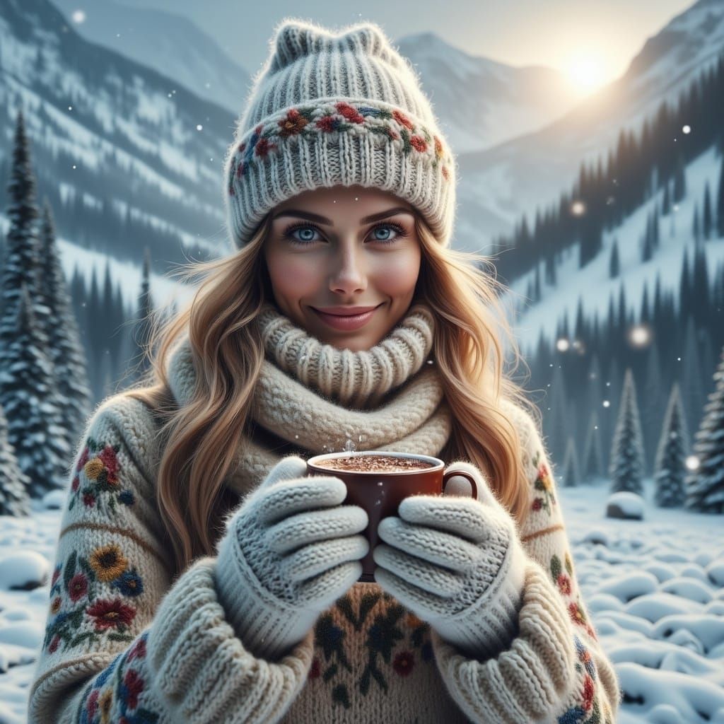 Serene Nordic Woman Under Full Moonlight