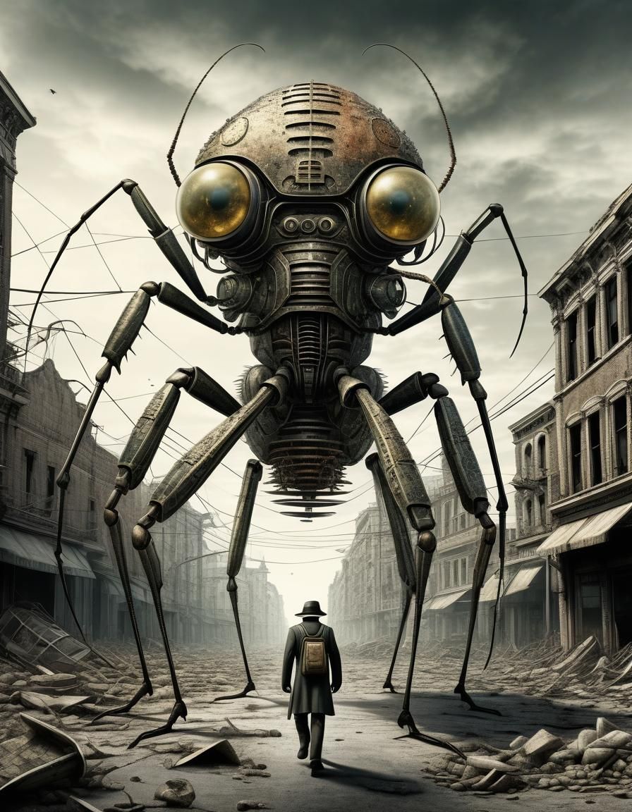 Mutant Ant Robot in Post-Nuclear Cityscape