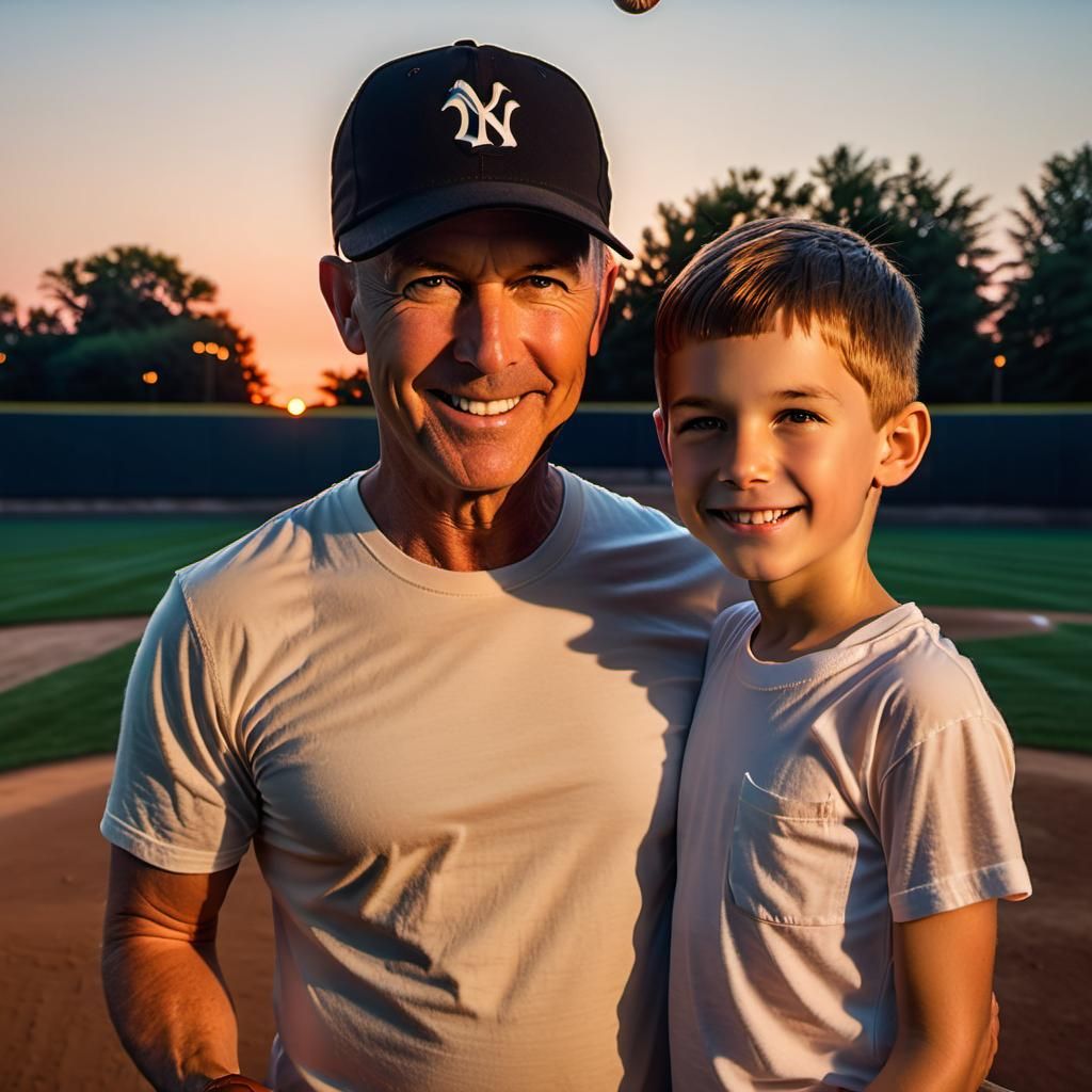 Father and Son Bond Over Baseball at Sunset