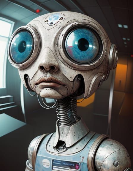 Surreal Robot Nurse in Fish-Eye Lens View