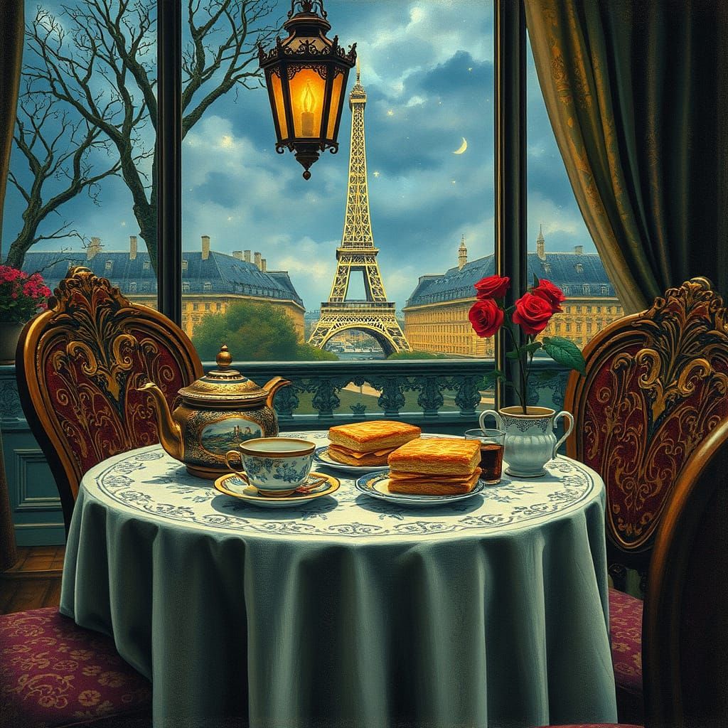 Whimsical Belle Epoque Parisian Table Setting in Dreamlike T...