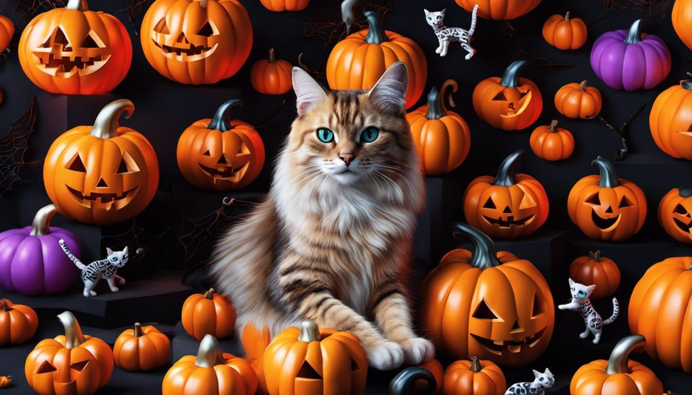 Surreal Halloween Cat in a Tim Burton Style