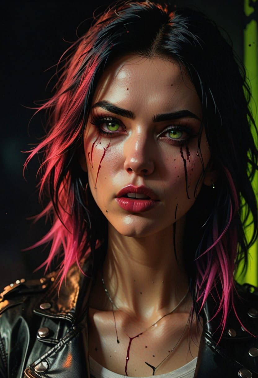 Gothic Punk Goddess Portrait in Cyberpunk Style