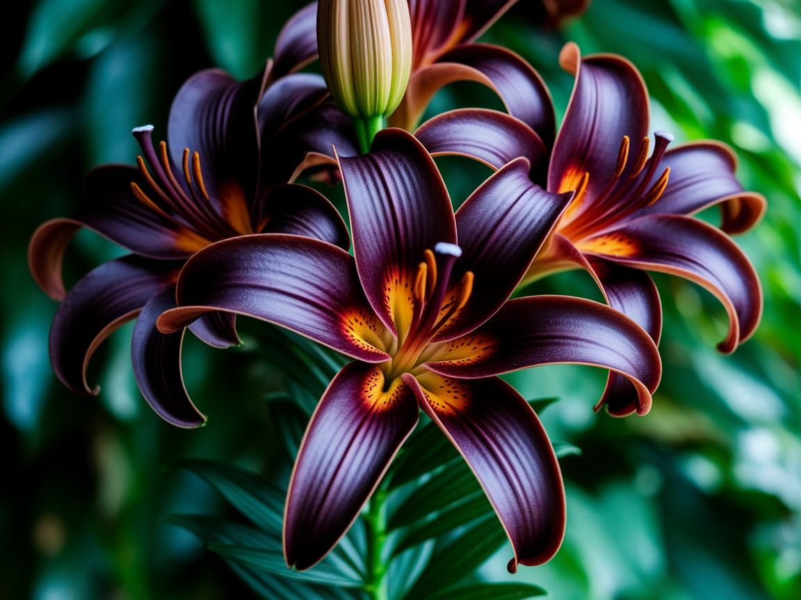 Dark Lilies in Vibrant Bloom
