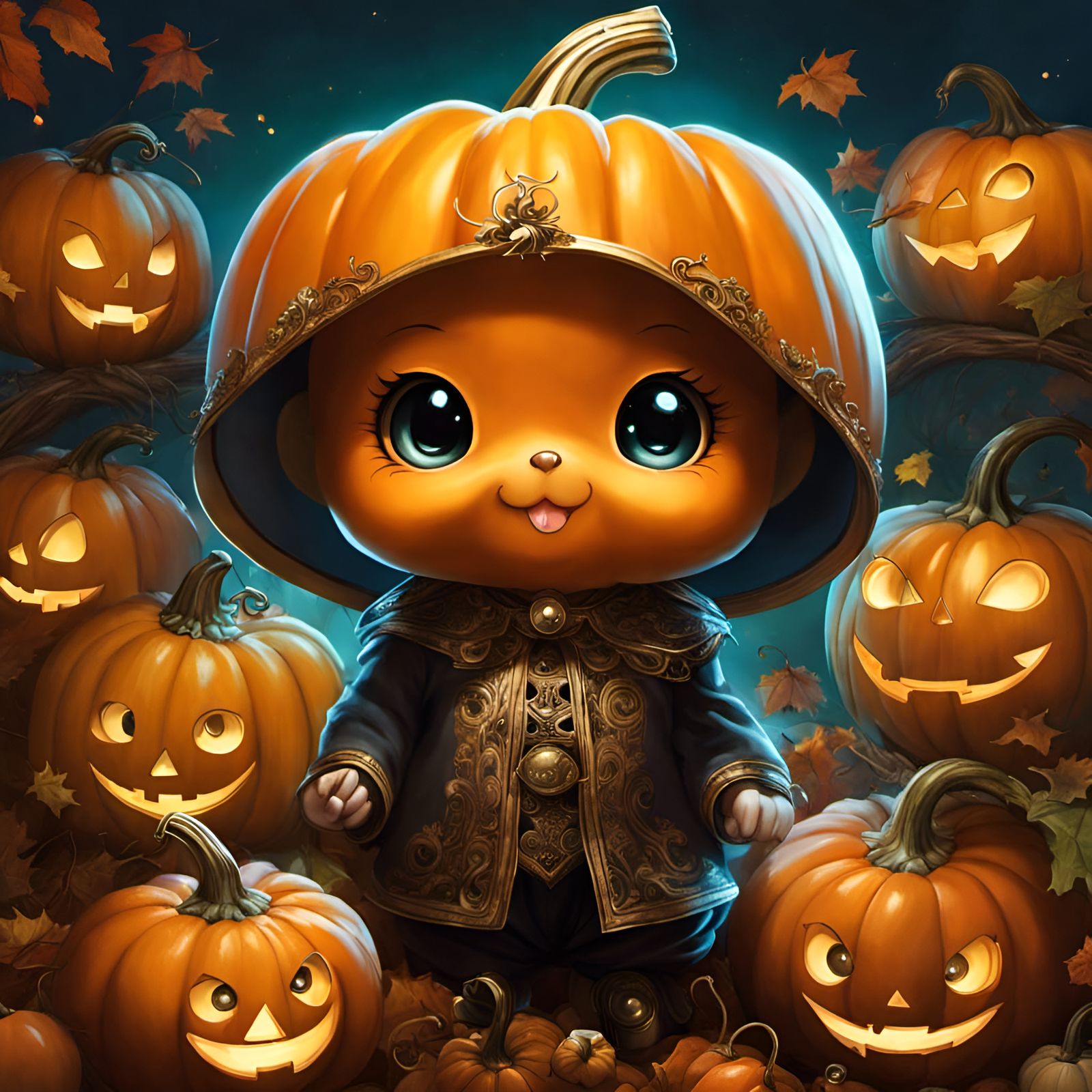 Adorable Chibi Pumpkin Portrait in Digital Art Style