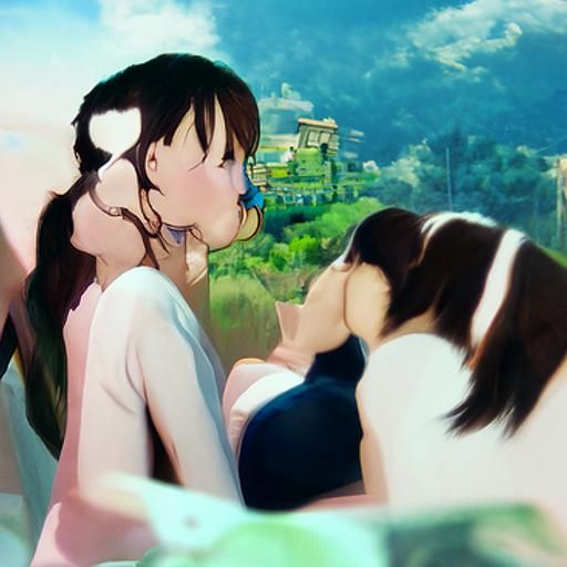 Futanari Girls Kissing in Studio Ghibli Style