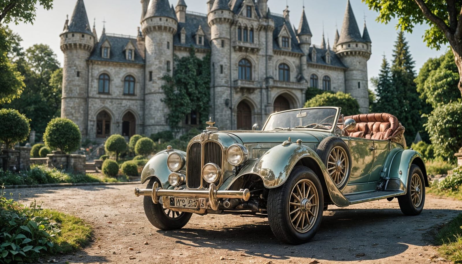 Luxurious Elven Car in Front of Crystal Castle