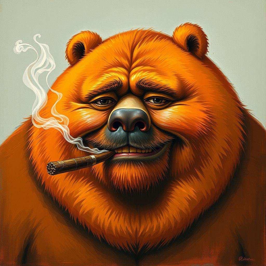 Happy Fat Man with Cigar in Basquiat Style