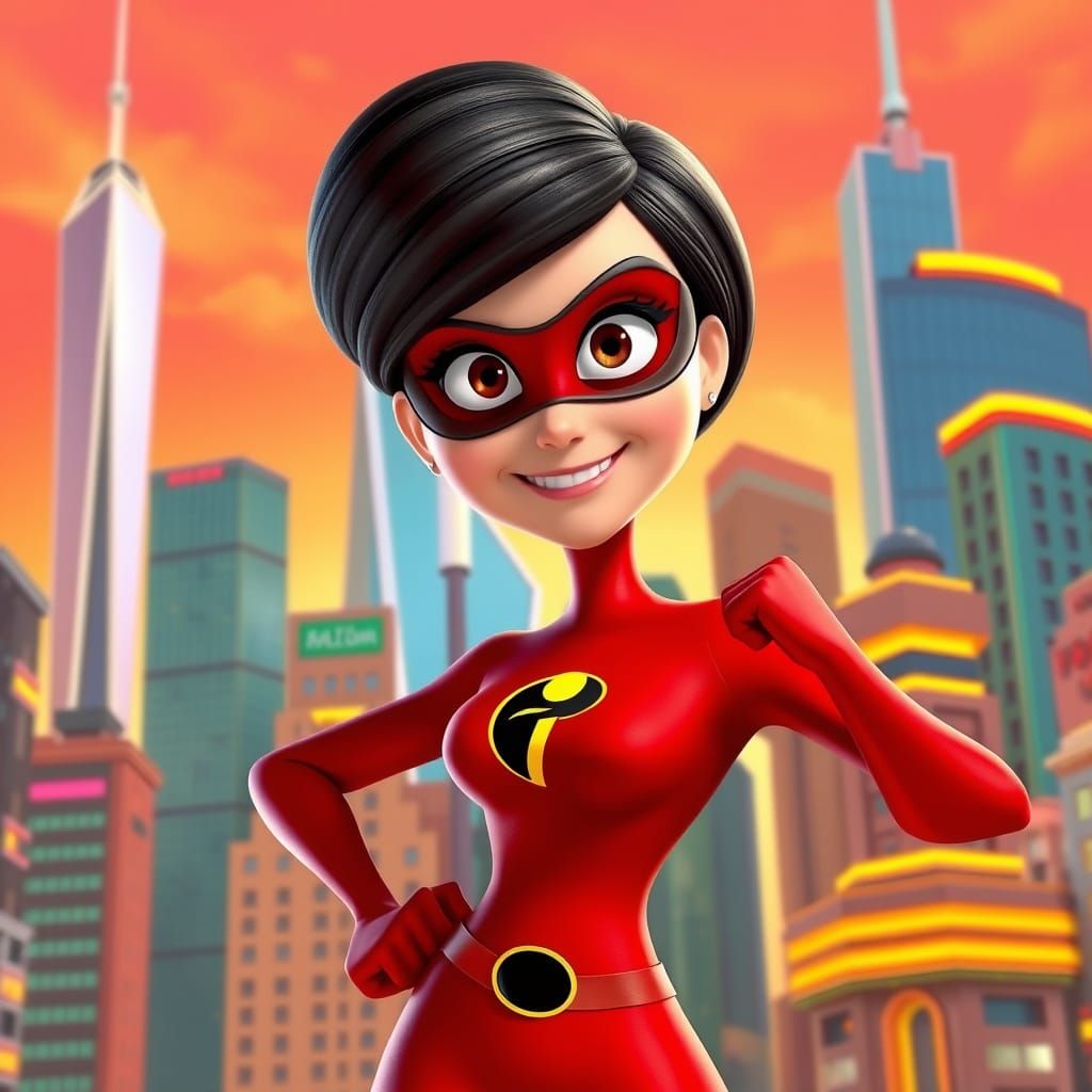 Elastigirl Heroically Saves the City in a Vibrant, Retro-Fut...