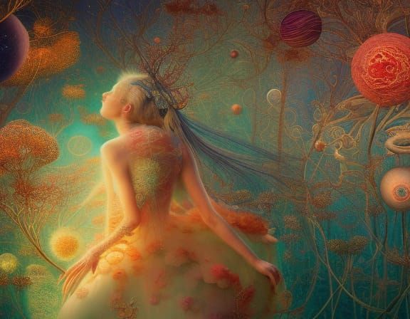 Venus Flytrap in Mycelium Network, Etching Style