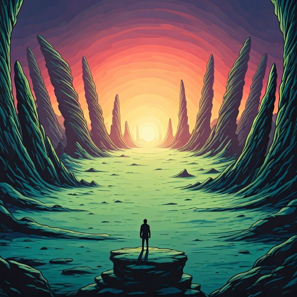 Surreal, Dreamlike Planet on the Rim of a Vast, Cratered Val...