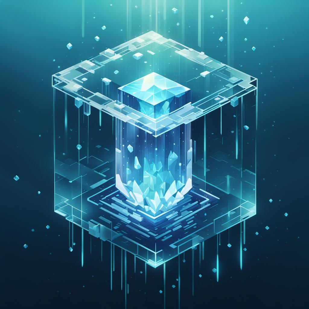 Glowing Crystal in Water, Pixel Art Aesthetic