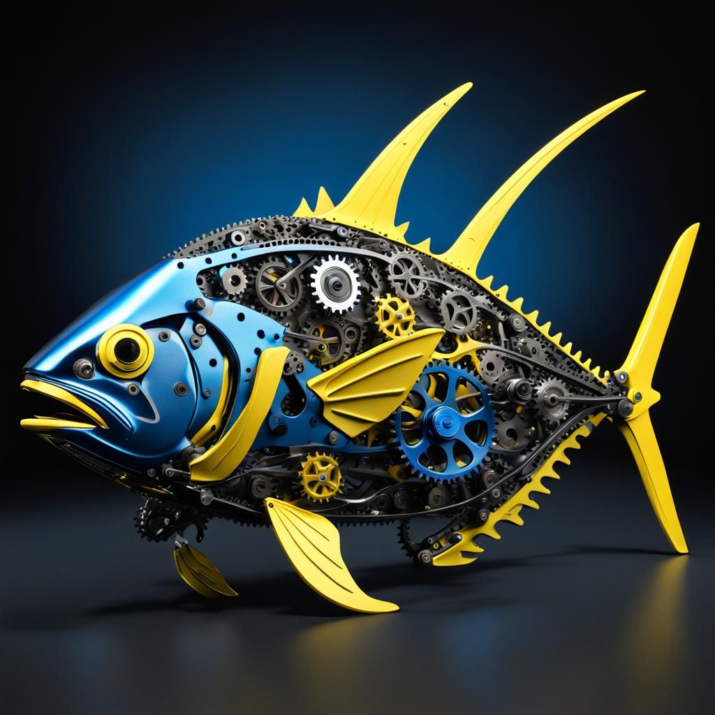 Mechanical Yellowfin Tuna Sculpture in Matte Metal