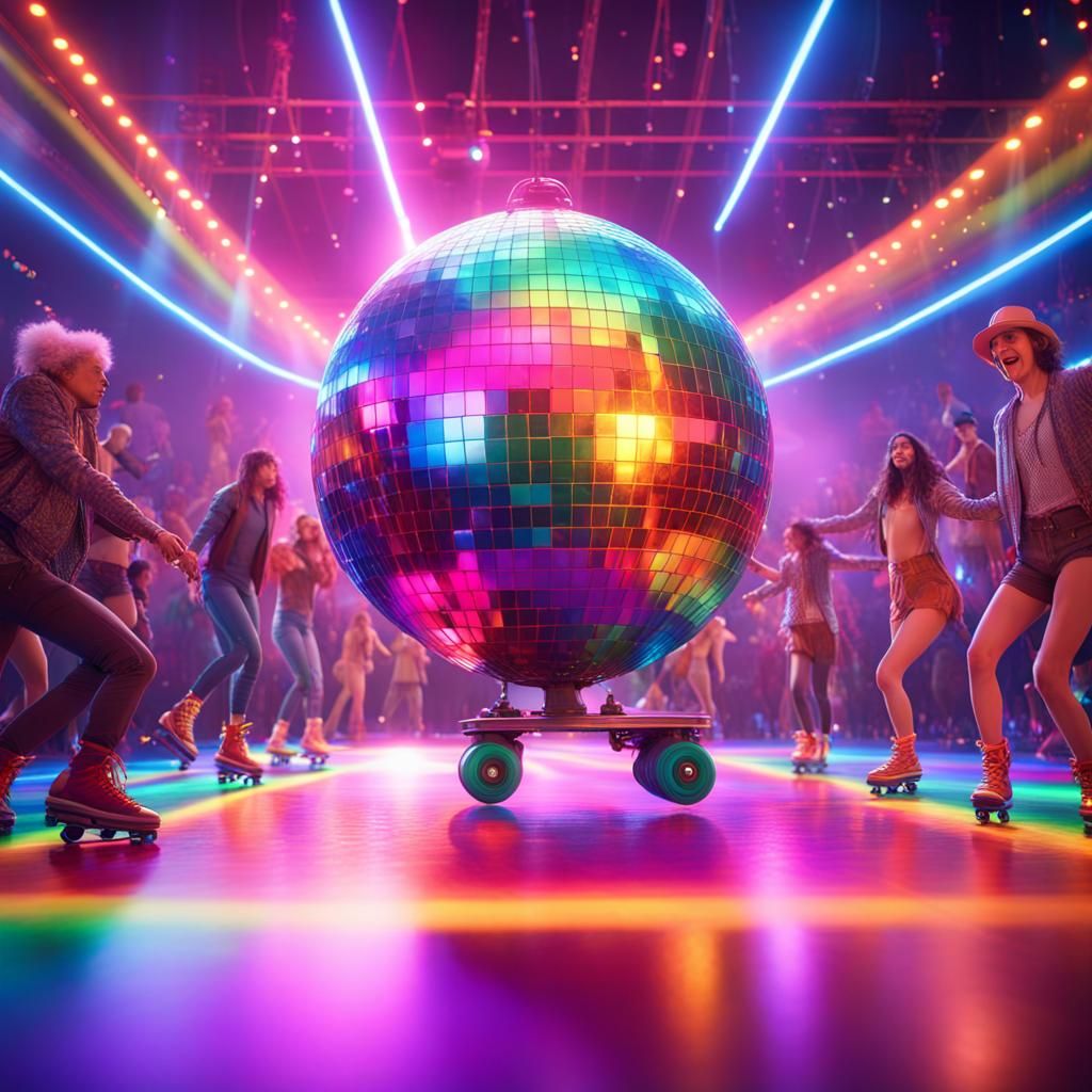 Vibrant Disco Rollerskating Rink in Detailed Digital Art