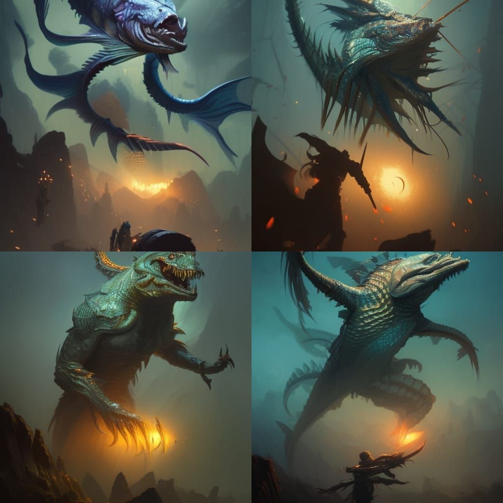 Fish Monster in Dark Fantasy Style