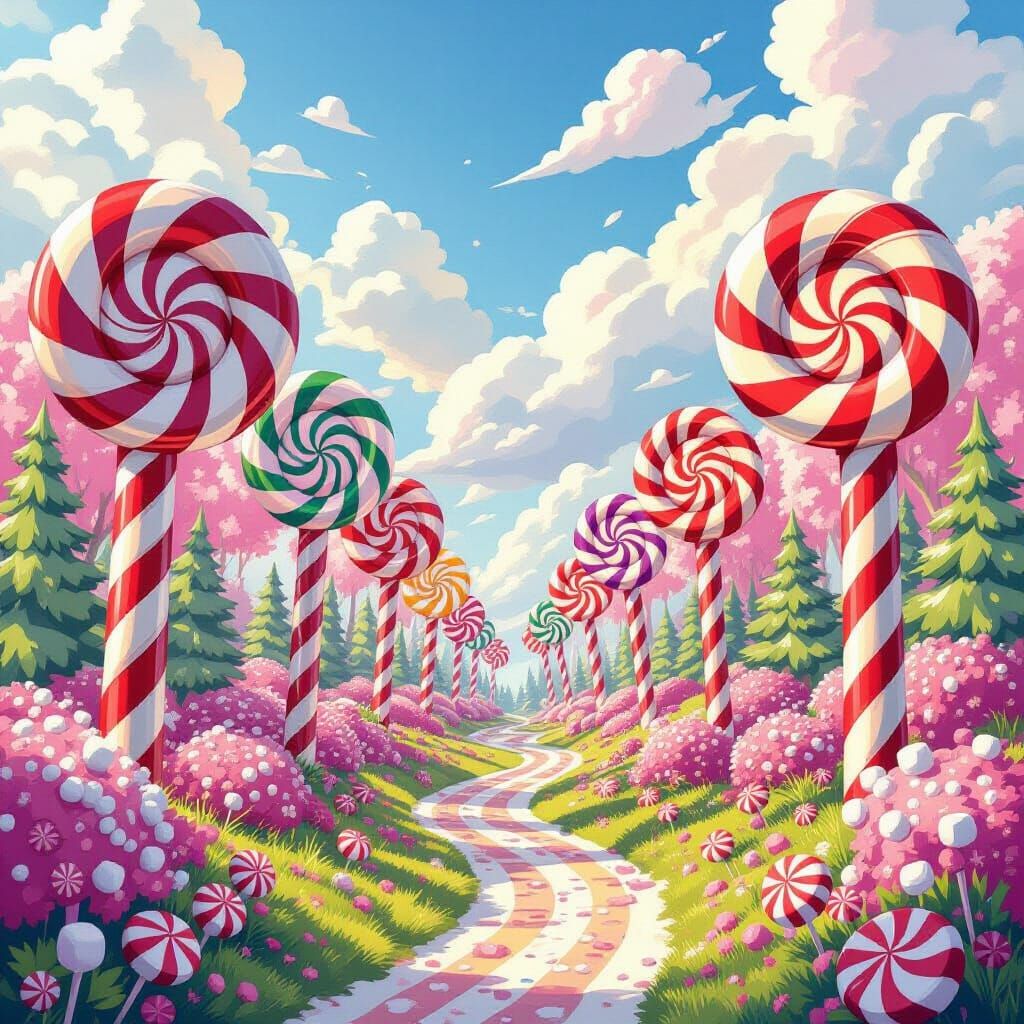Candy Cane Forest Under Marshmallow Sky