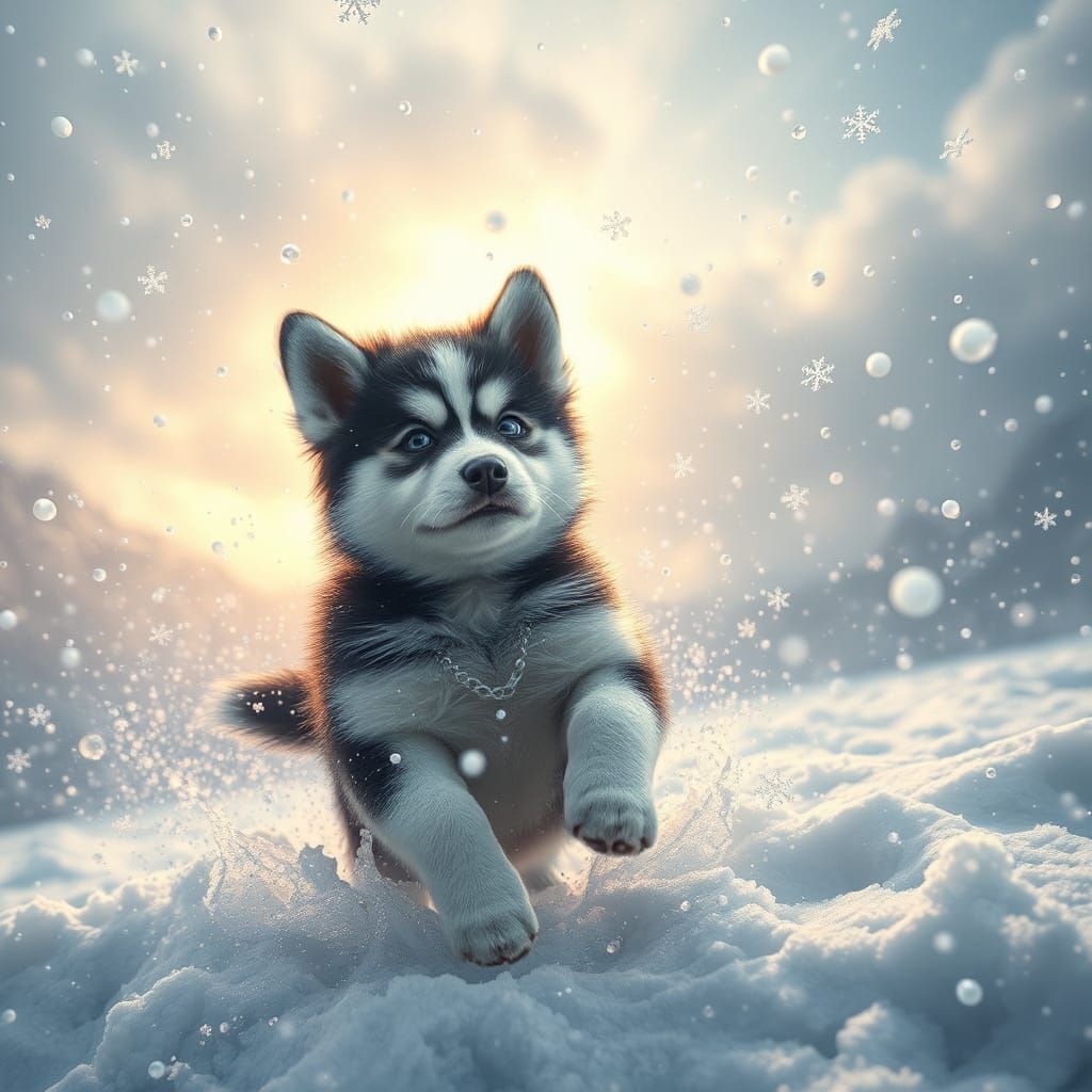 Surreal Winter Husky Scene in Digital Matte Painting Style