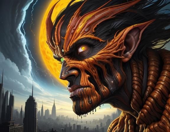 Colossal Titan Face in Cosmic Storm, Fantasy Art