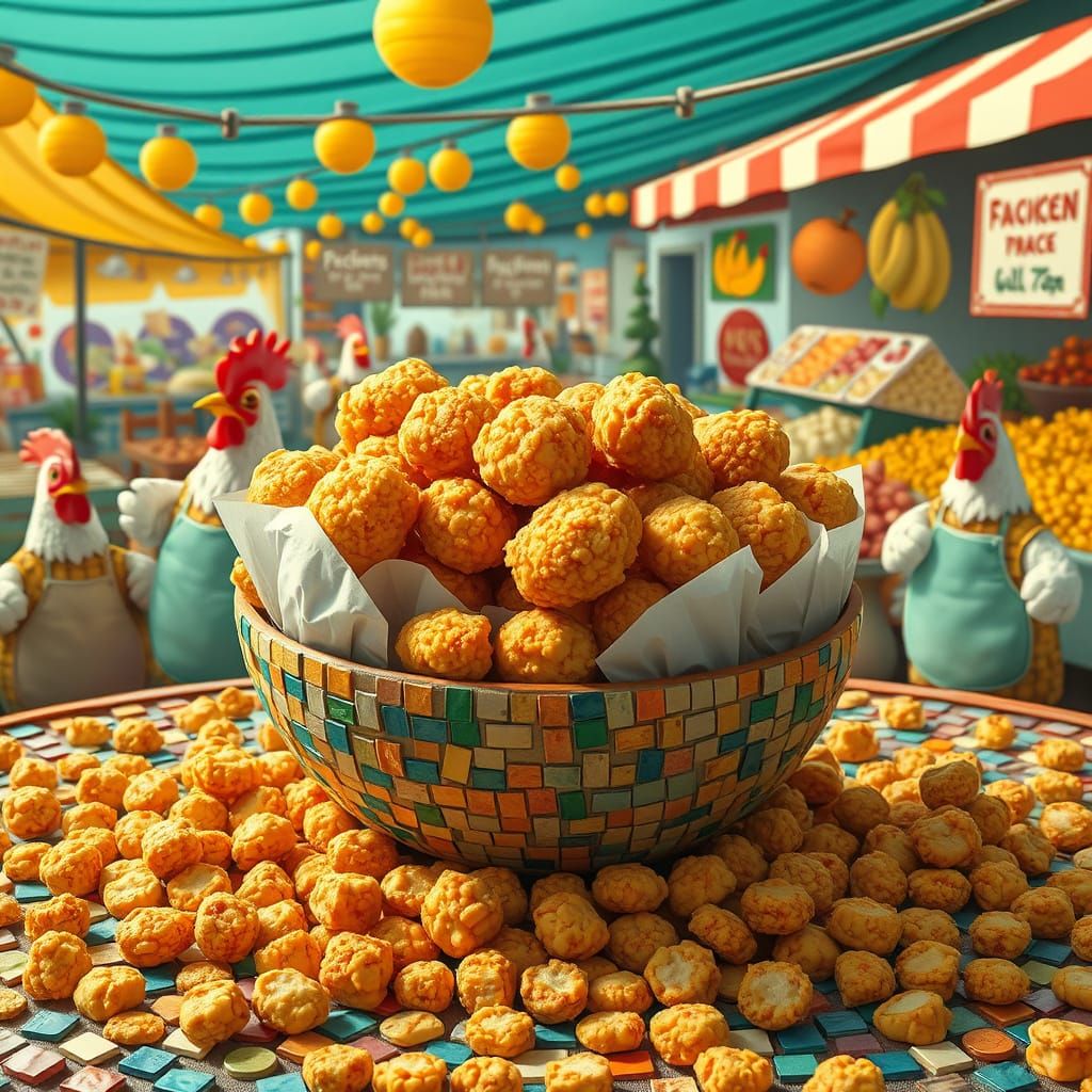 Whimsical Chicken Nugget Mosaic in a Fantastical Farmers Mar...