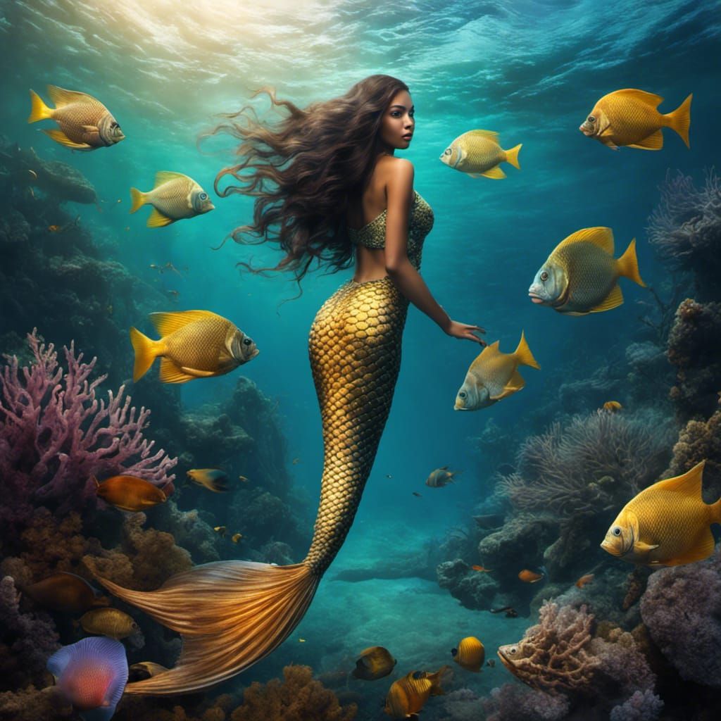 Pretty Indonesian Mermaid Swimming Underwater