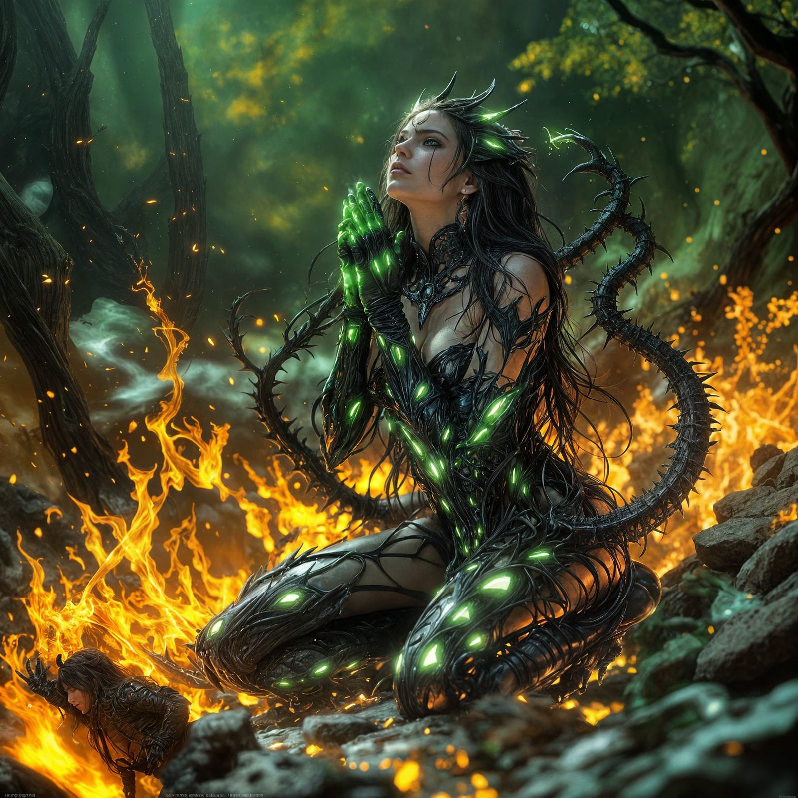Witchblade Goddess in Prayer, Cyberpunk Art