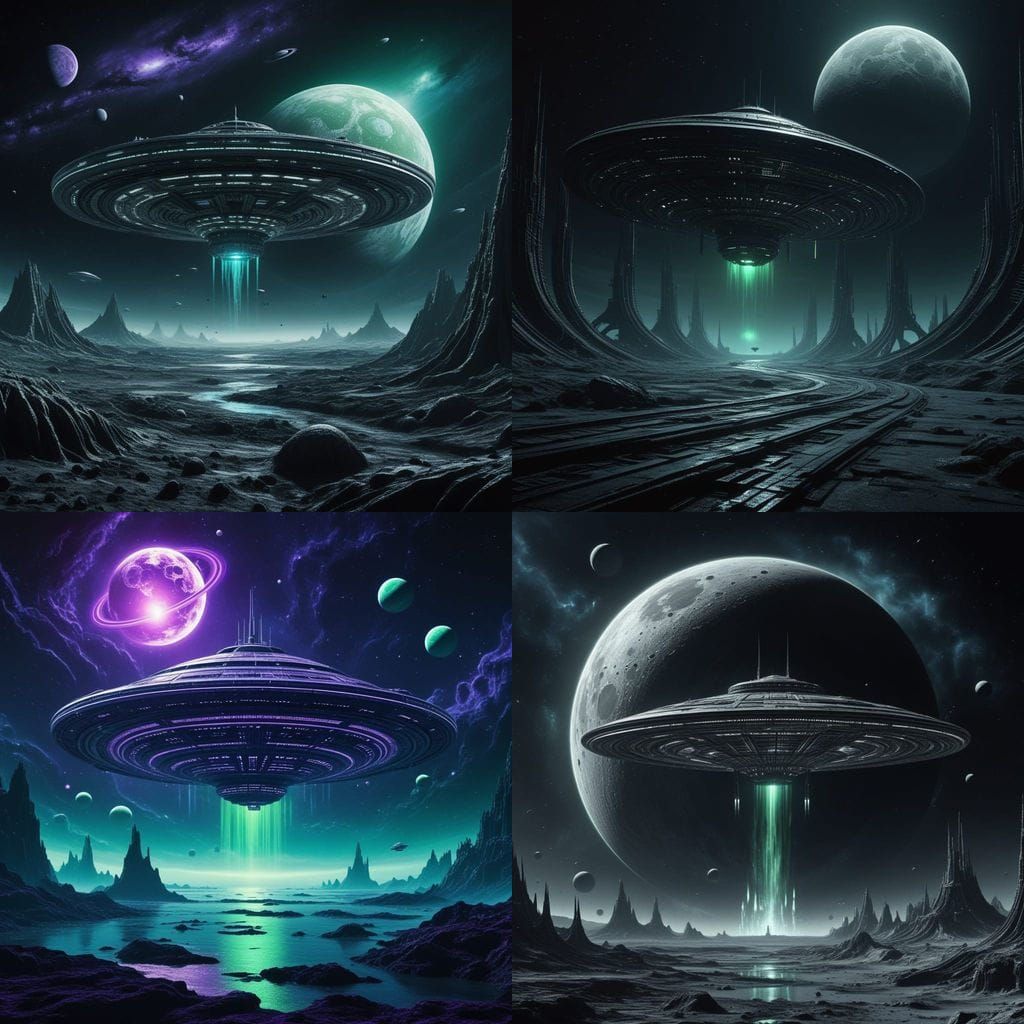 Starship Approaches Green Planet in Deep Space