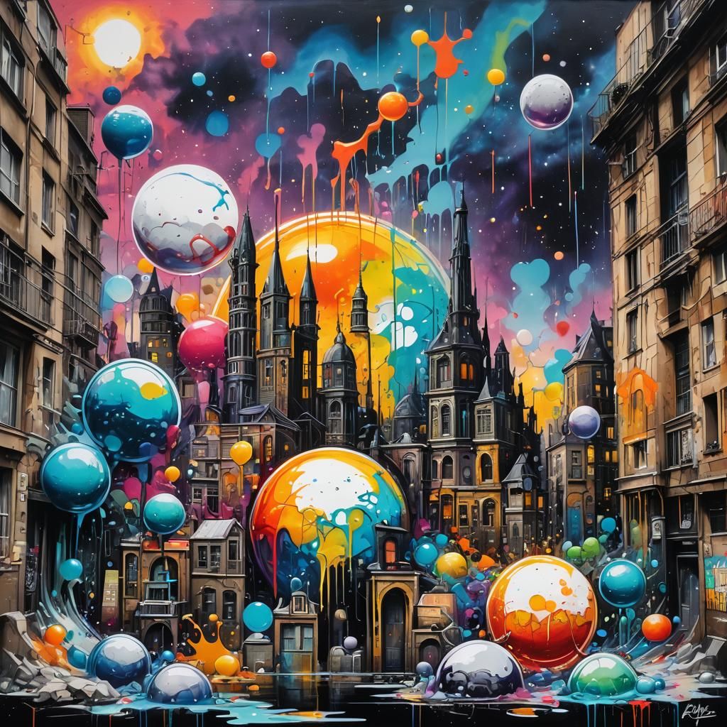 Lunar City Under Glass Dome in Graffiti Art Style