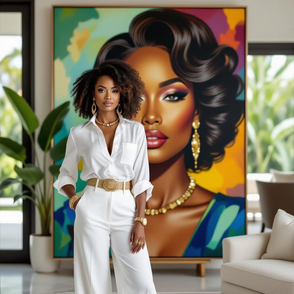 Elegant Woman Before a Vonda N. Crawford-Inspired Portrait