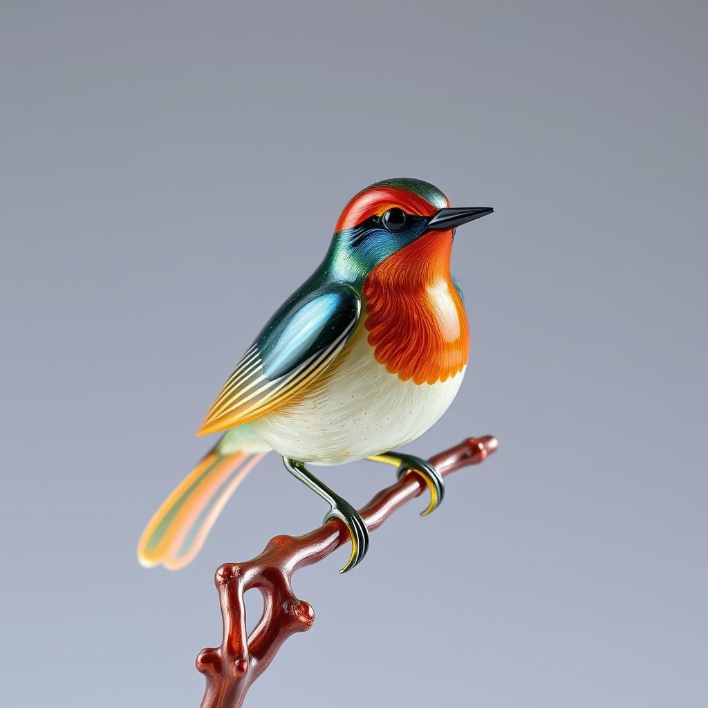 Iridescent Glass Wren Sculpture Photography