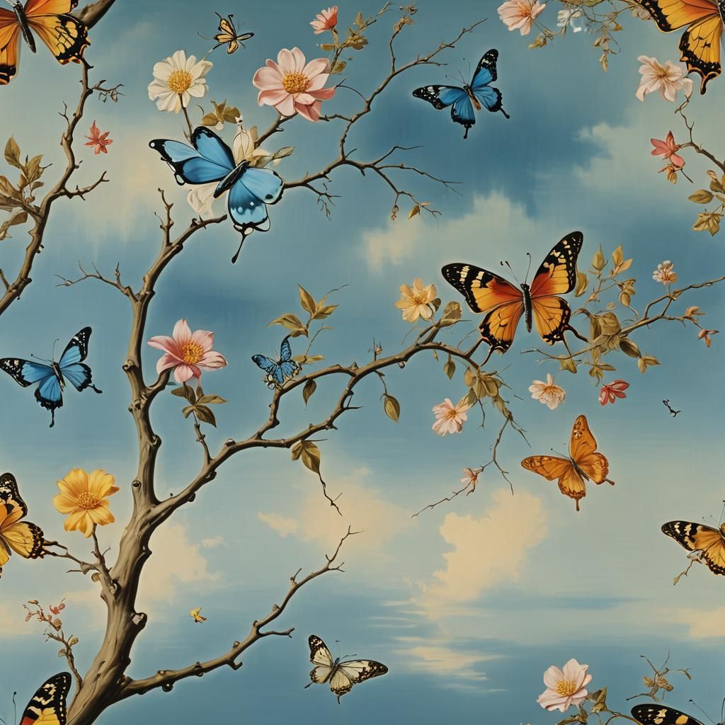 Surreal Butterfly Flower Drifting Back to Branch