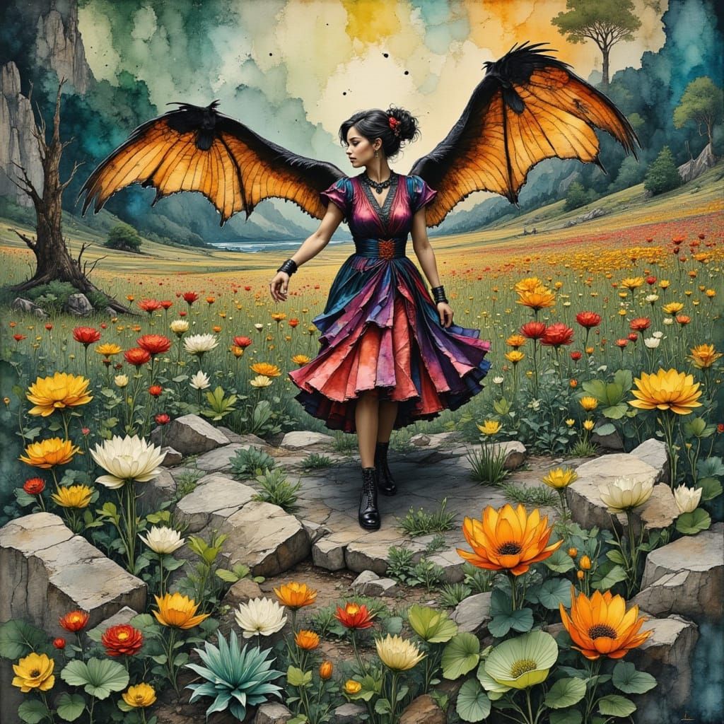 Dynamic Dancer in Abstract Digital Art Style