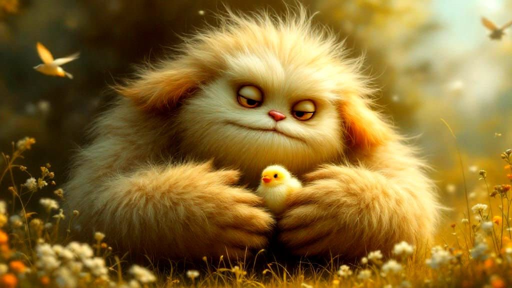 Gentle Giant Cuddles Tiny Fledgling