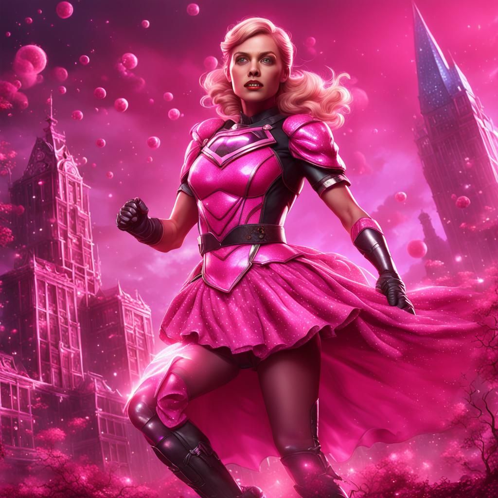 Detailed Pink Superheroine Matte Painting in 8K