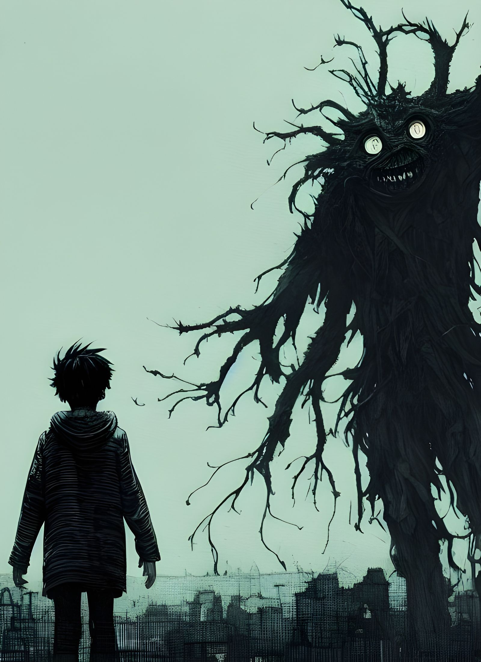 Sinister Monster in Tragic Close-Up: Watercolor Art