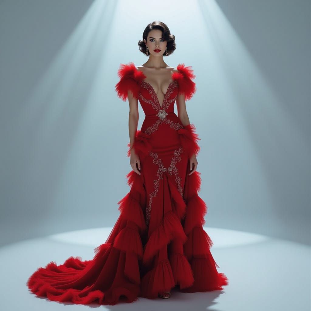 Woman in Red Flapper Dress in Hyperrealistic Style