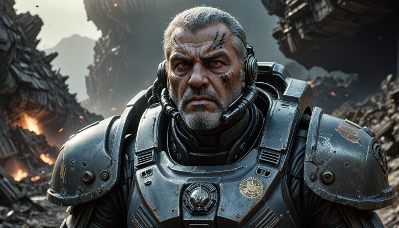 Cyberpunk Space Marine Commander in Battle Readiness