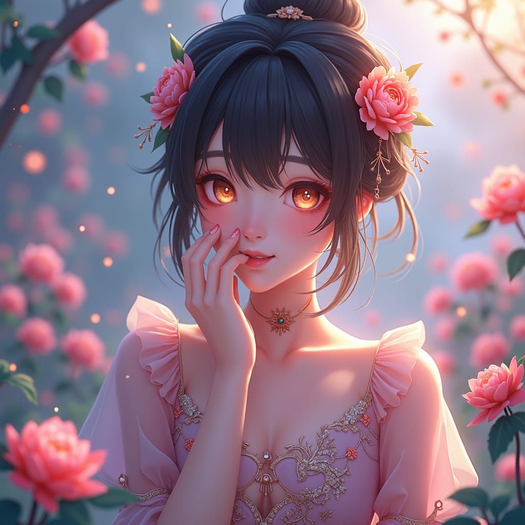 Ethereal Anime Girl in Dreamlike Landscape